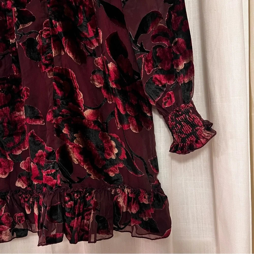 NWT Missguided Devore V Neck Tea Dress Floral Size 4 Red Ruffle Plunge - Picture 15 of 16